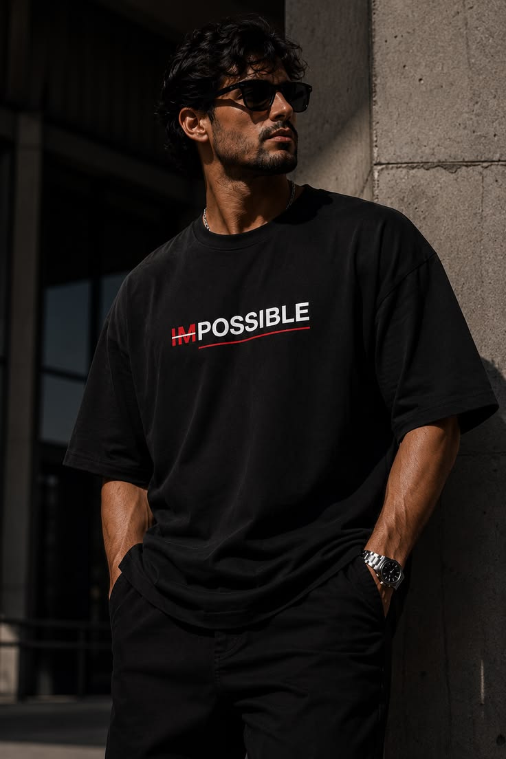 Men's "POSSIBLE" Oversized Graphic T-Shirt – Black Streetwear Heavyweight Tee