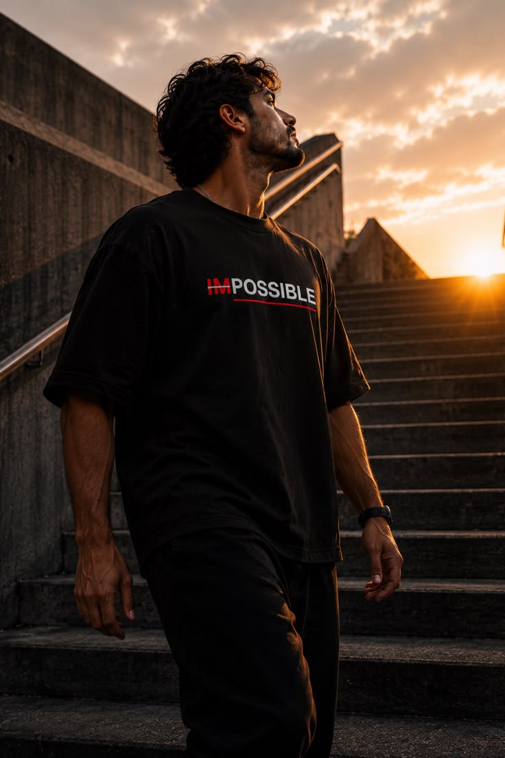 Men's "POSSIBLE" Oversized Graphic T-Shirt – Black Streetwear Heavyweight Tee